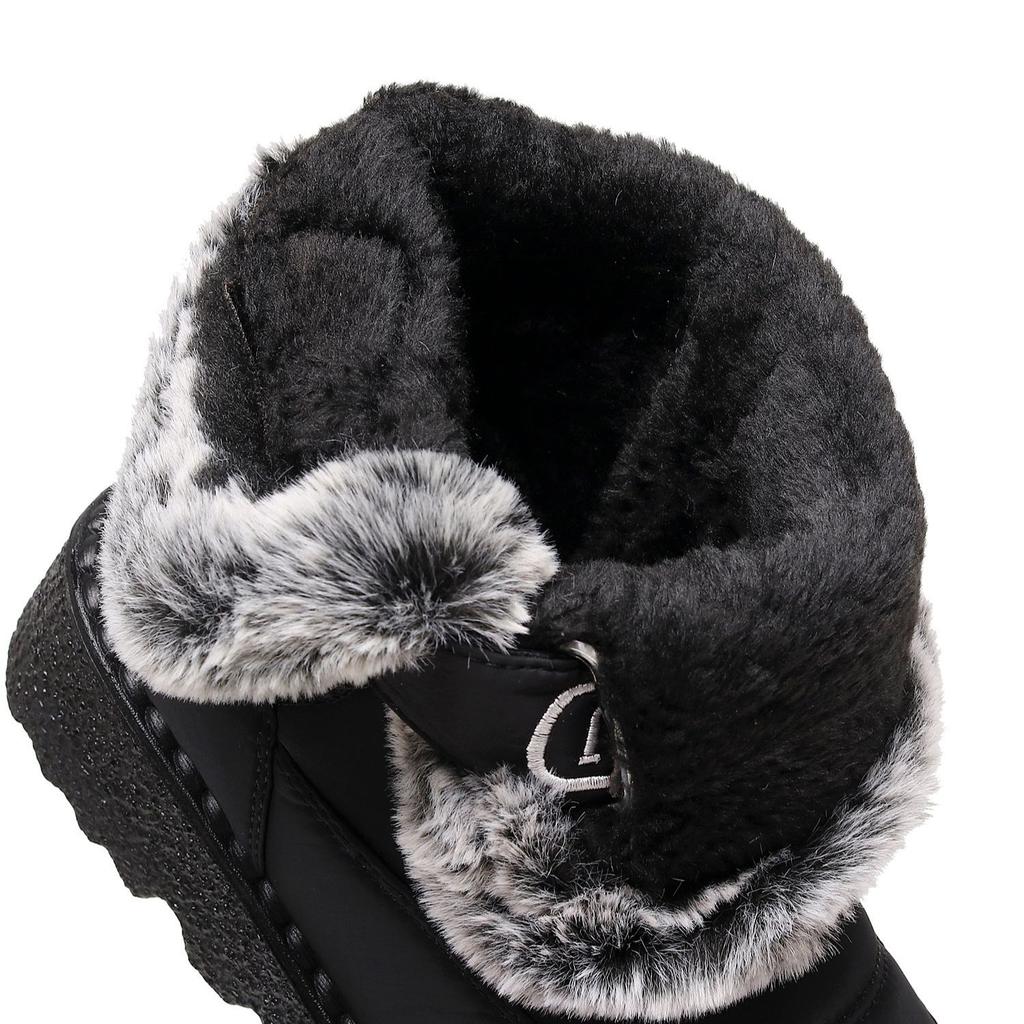 2025 Couple Cotton Shoes, Outdoor Boots, Medium High Top, Rabbit Plush, Snow Boots, Waterproof and Anti Slip Cotton Boots, Large Size