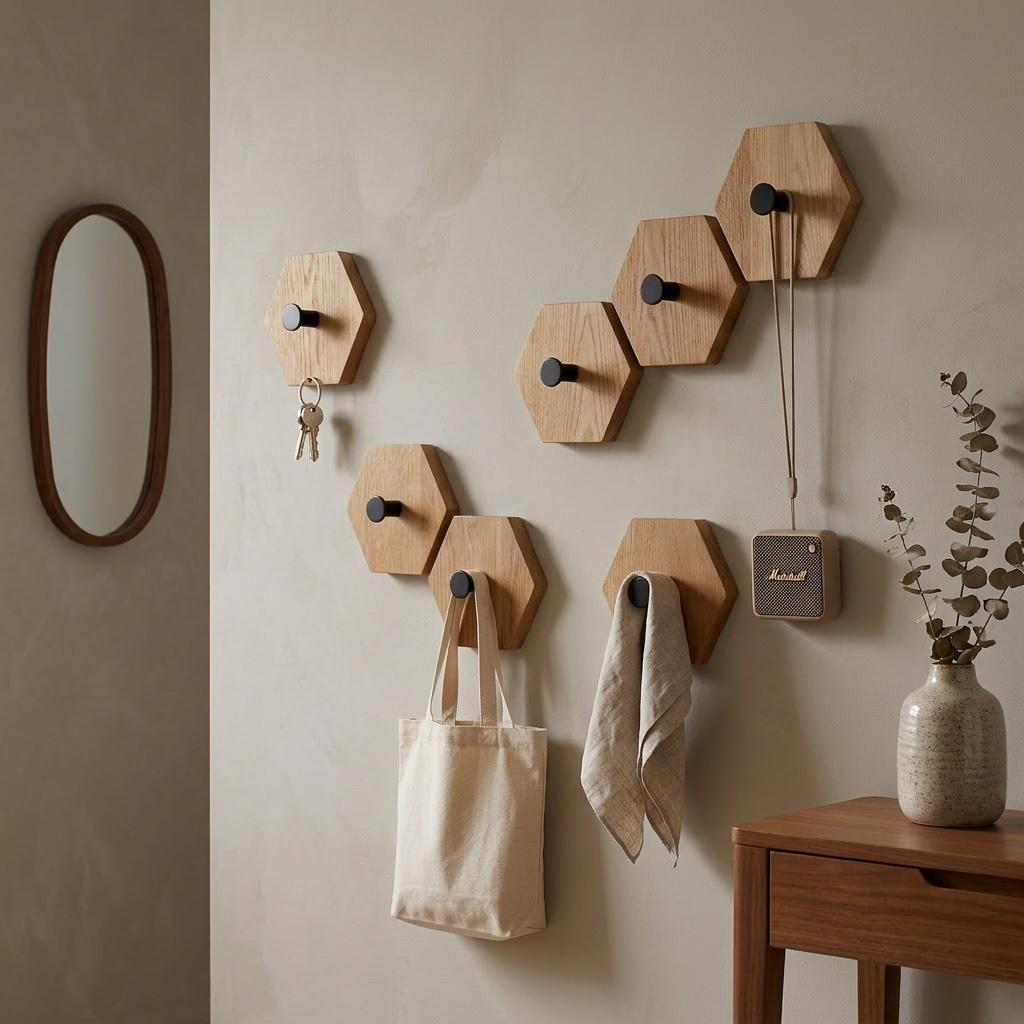 Hexagon wall clothes hanger, 3 pieces