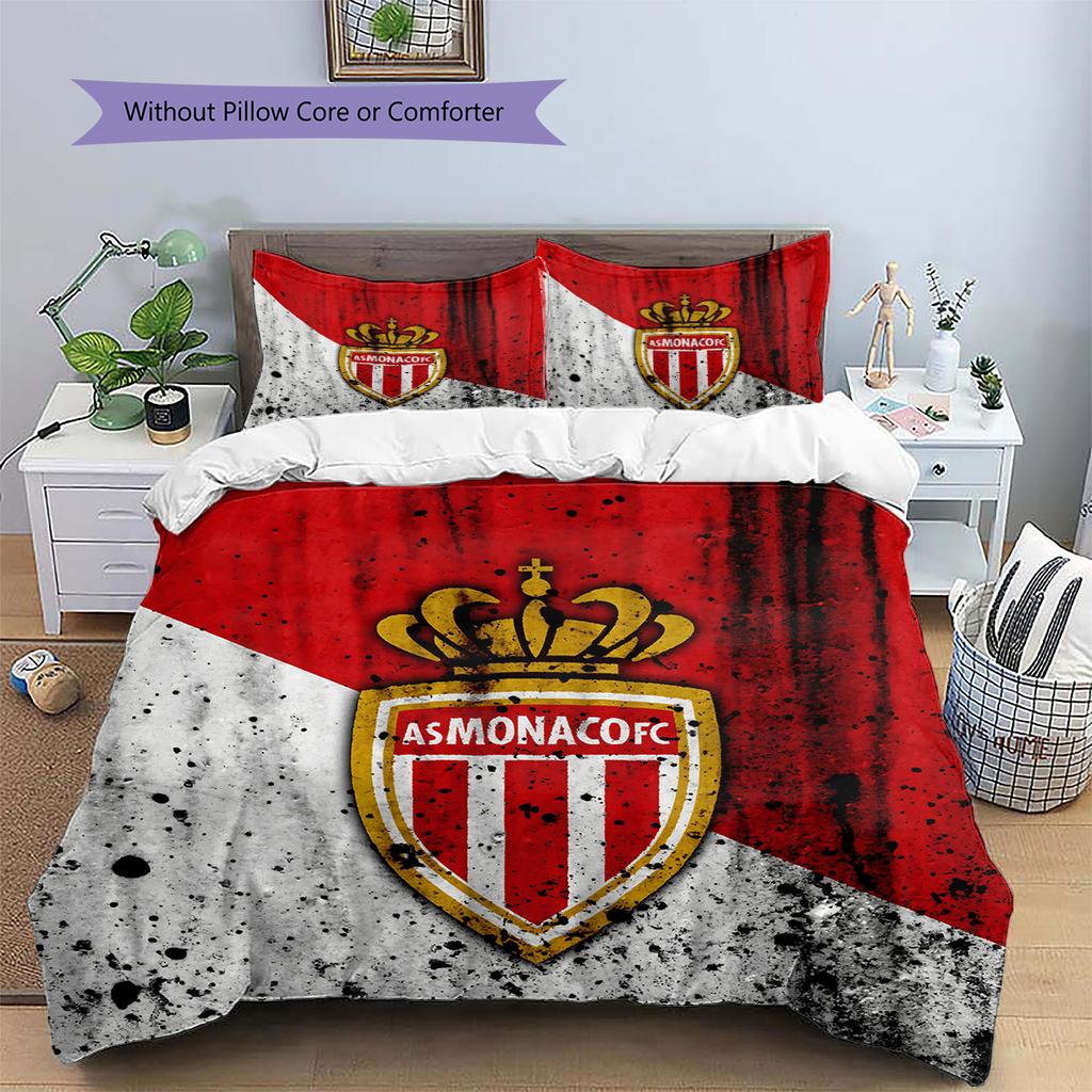 AS Monaco Football Club Pattern Bedding Quilt Set Home Decoration Gift (1 * duvet cover + 2 * pillowcase without core)