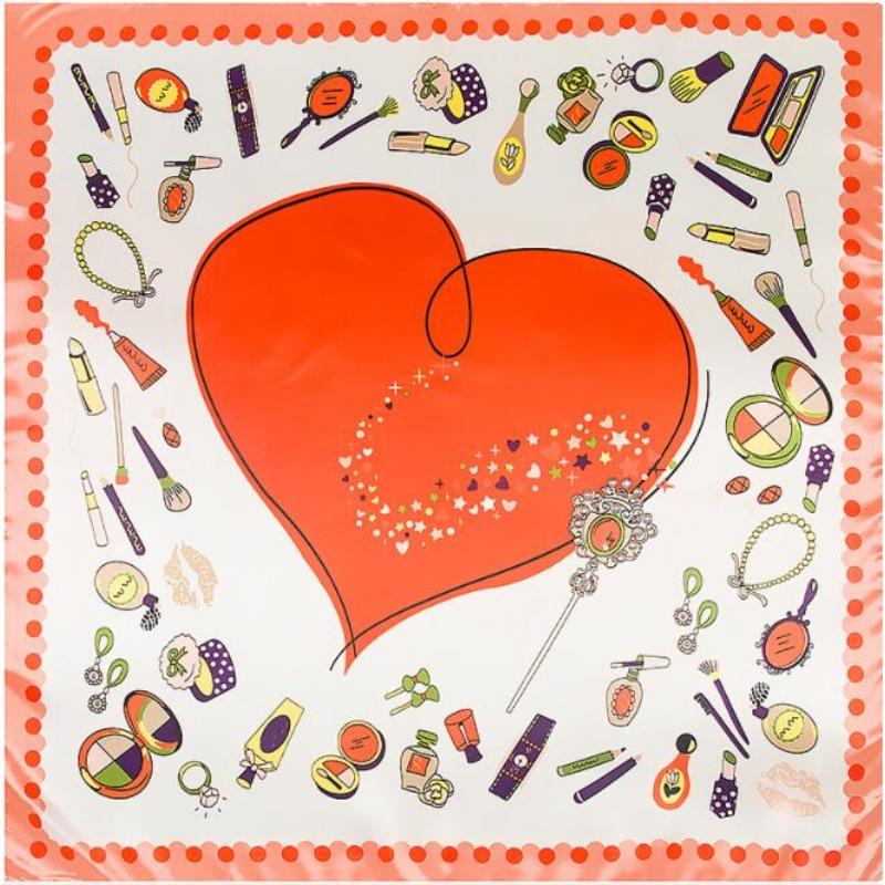 New Arrival 60*60cm Luxury Brand Women Silk Scarves Heart and Lipstick Design Square Scarves Spring Summer Shawls For Ladies