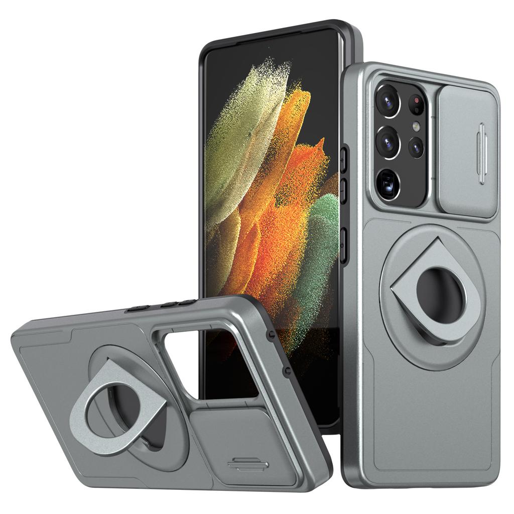 Чехол для Samsung Galaxy S21 Ultra 5G Магнитный тонкий PC+TPU чехол для телефона со сдвижной крышкой для объектива
