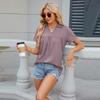Летние однотонные плиссированные свободные футболки с короткими рукавами и лацканами для женщин