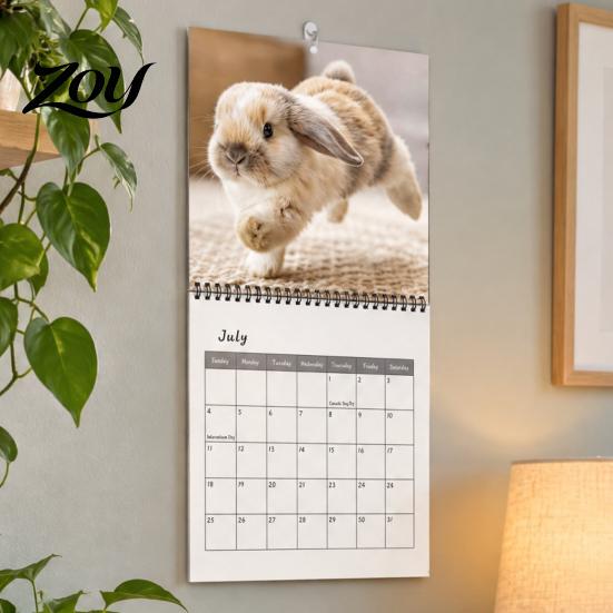 Monthly Schedule Organizer 2027 Cute Rabbit Wall Calendar, 12-Month Bunny Photography Planner with Healing Double Coil Binding, Thick Matte Paper, Pet