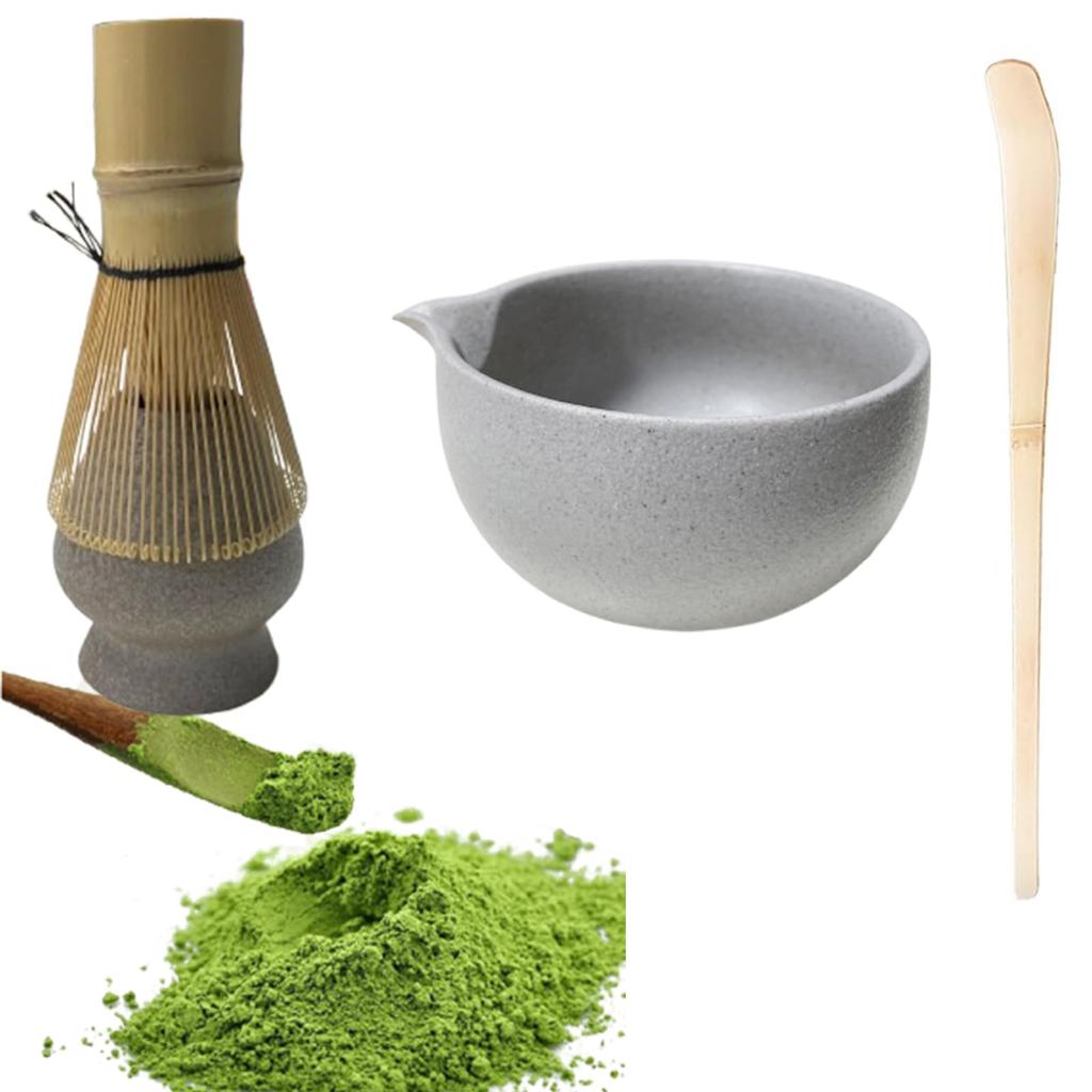 4-Piece Matcha Tea Ceremony Set (100-piece Set) - Includes a 100-piece Chasen, Chasen Holder, Chashaku, Chasa (Tea Scoop), and Matcha Bowl. Ideal for
