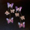 Zircon Butterfly Tassel Earrings for Women New Fashion Luxury Temperament Purple Drop Earrings Sparkle Party Jewely