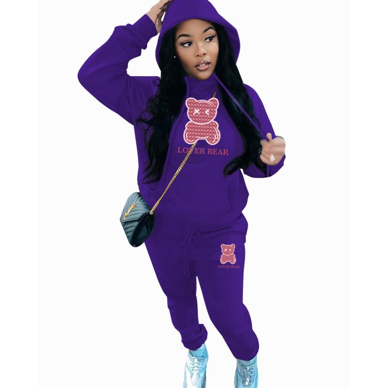 Hooded Sweatshirt Set Bear Head Print Sweatpants Sweatshirt Set