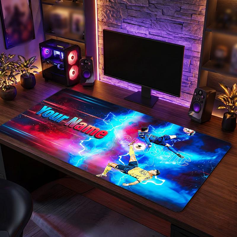 Cristiano Ronaldo Custom Large Mouse Pad, Personalized Name Text Print, Football Logo Non‑Slip Desk Mat Gaming Gift