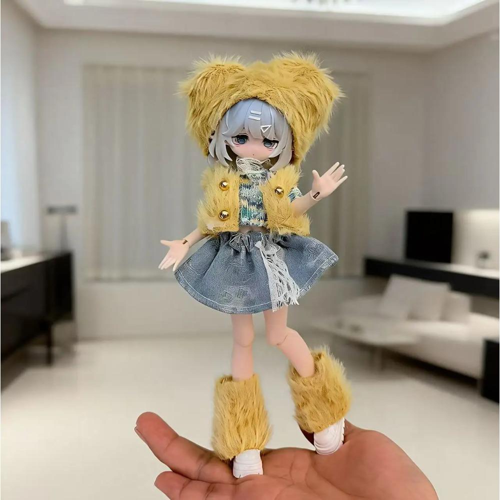 Набор зимней одежды для кукол 1/8 1/12 OB11 BJD - Милый теплый наряд горничной из плюша, аксессуары для переодевания кукол (Только Одежда)
