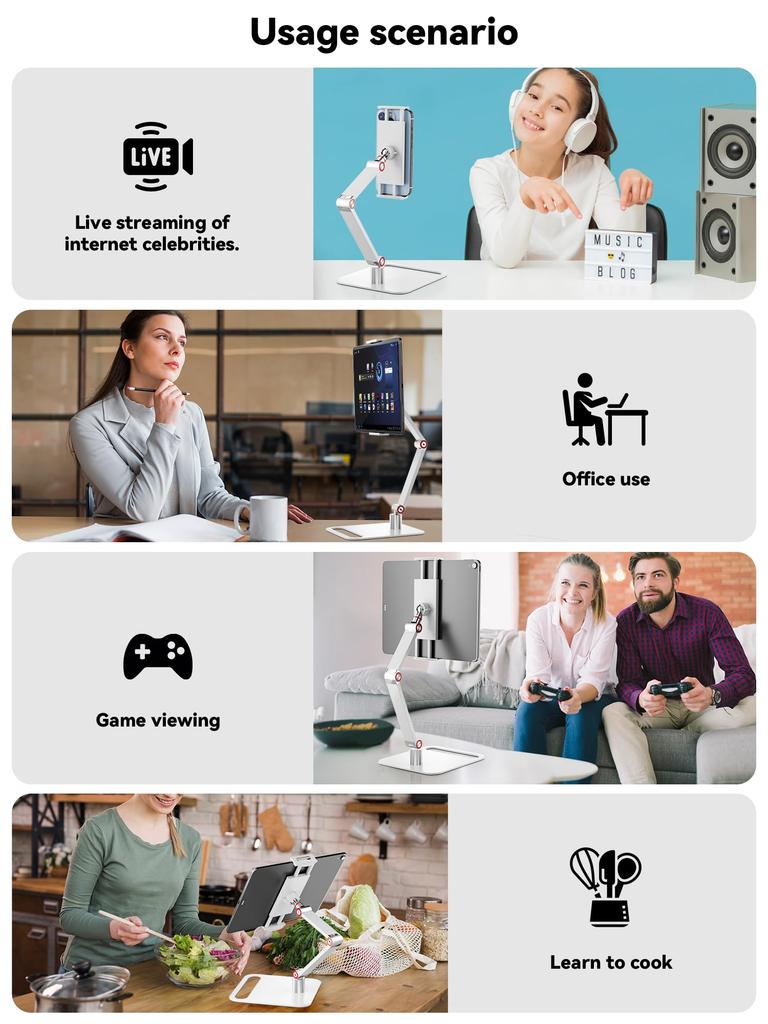 Tablet Stand Holder iPad Mobile Monitor Stand - Stand, Arm-Supporting, Portable, Lightweight,