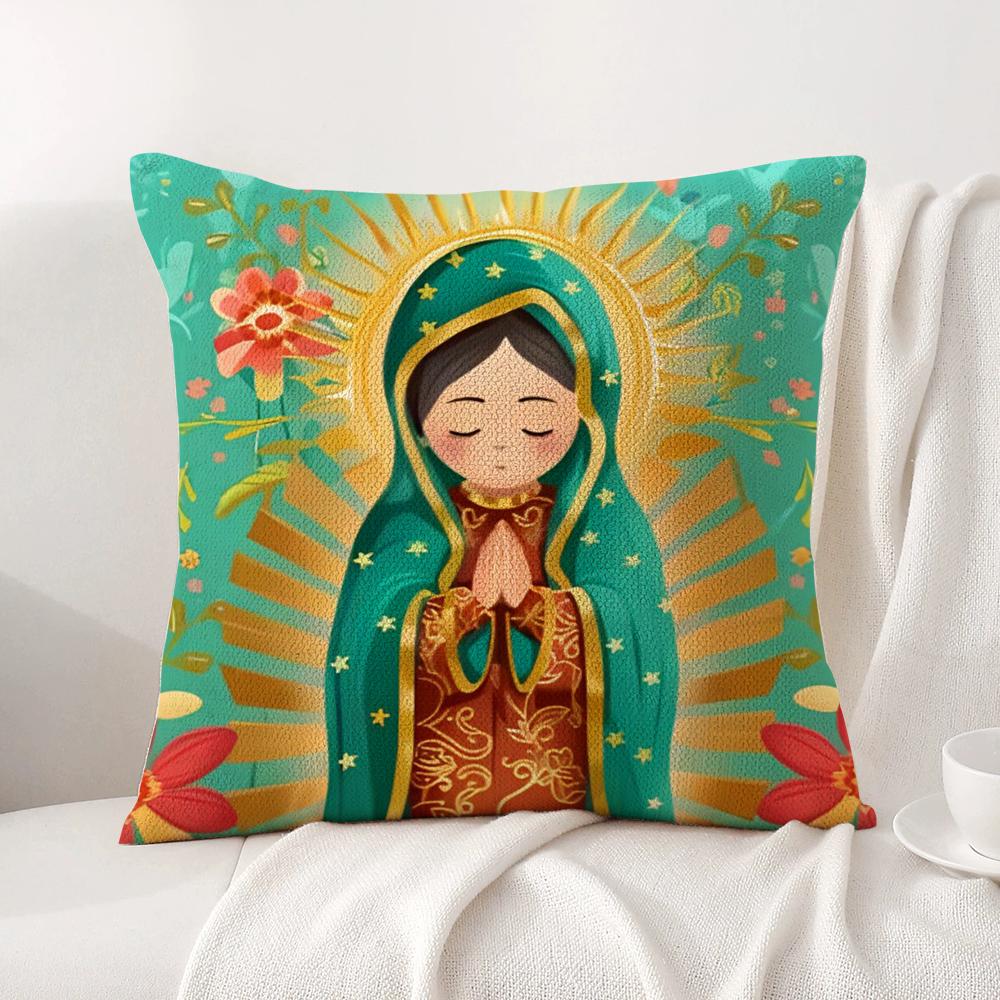 Our Lady of Guadalupe Cushion Cover Natural Linen Organic Fabric DoubleSided Printing Sofa Home Decor Gift Pillow Cover