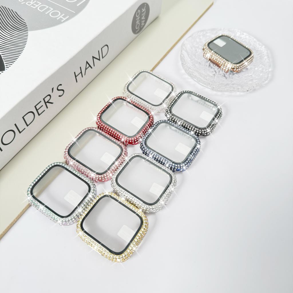 Чехол со стразами + Закаленное стекло для Apple Watch Series 11 10 9 8 7 SE, 46 42 45 41 44 40 38мм