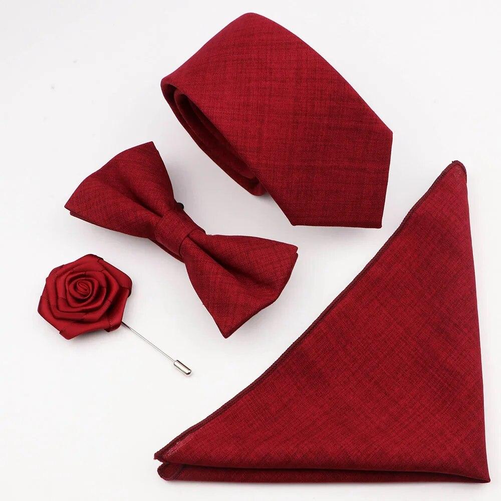 Комплект галстуков из 4 предметов, мужской, шалфейный зеленый, хлопковый галстук-бабочка, брошь-запонка, для костюма жениха, свадьба,