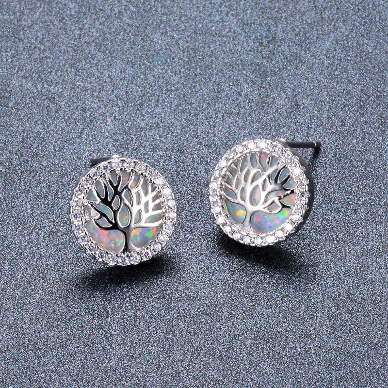 Opal Earrings Tree of Life Stud Earrings Personality Earrings Ladies Luxury Earrings
