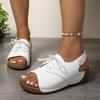 Foreign trade breathable wedge sandals 2025 solid color women's shoes 2025 new summer casual beach women's sandals