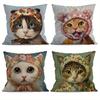 Декор для дома Милый кот с цветочным головным убором Наволочки с узором Чехол для подушки Подходит для дивана Спальни Автомобиля Наволочка