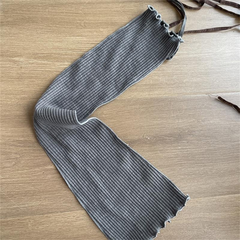 Japanese Ribbed Thigh High Leg Warmers Lace Up Bandages Over Knee Flared Leg Covers Ruffle Trim Footless Socks for Women