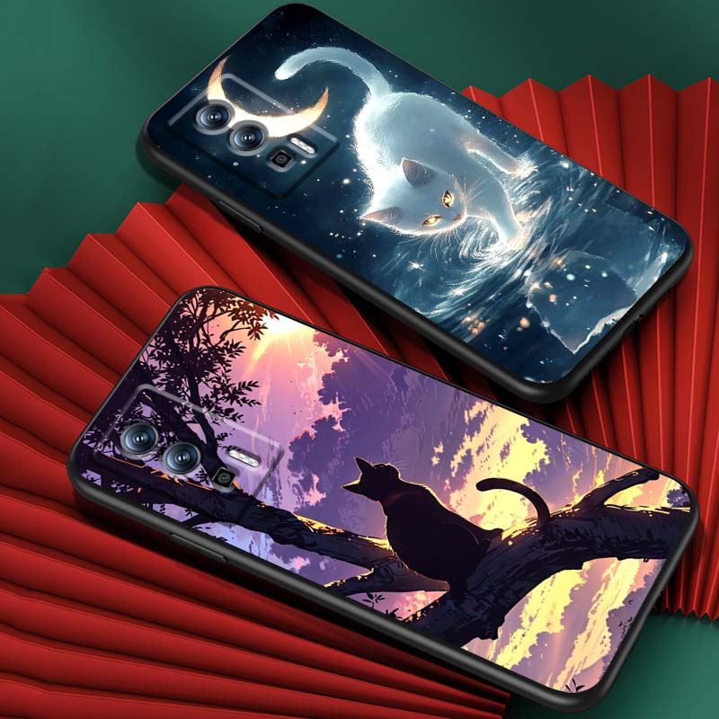 Мультяшный Милый Кот Для Xiaomi Redmi 12 13C 12C 13 10C 9T A2 9A 9C 7A Note 10S 8T 10 9 8 Pro 4G 5G Черный Чехол для Телефона