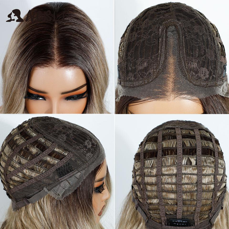 Noble Synthetic Lace Front Wigs For Women Body Wave Pre Plucked Layered Wig 13x3 Frontal Wigs Ombre Brown Blonde Lace Front Wig