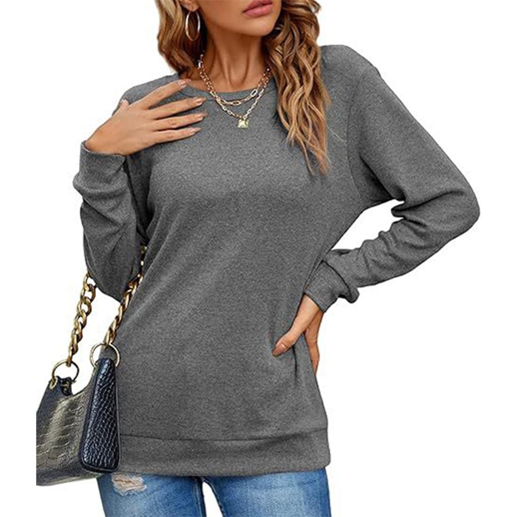 Women's Shirt Round Neck Casual Fashion Solid Color Long Sleeve