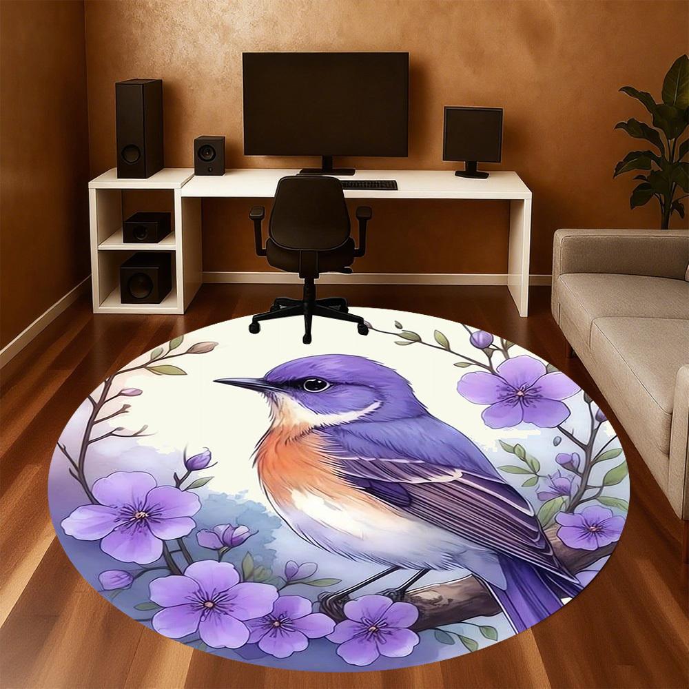 1pc bird flower Round Chair mat Area Rug - Non-Slip, Floor Mat for Office, Bedroom, and Indoor Decor -1002159