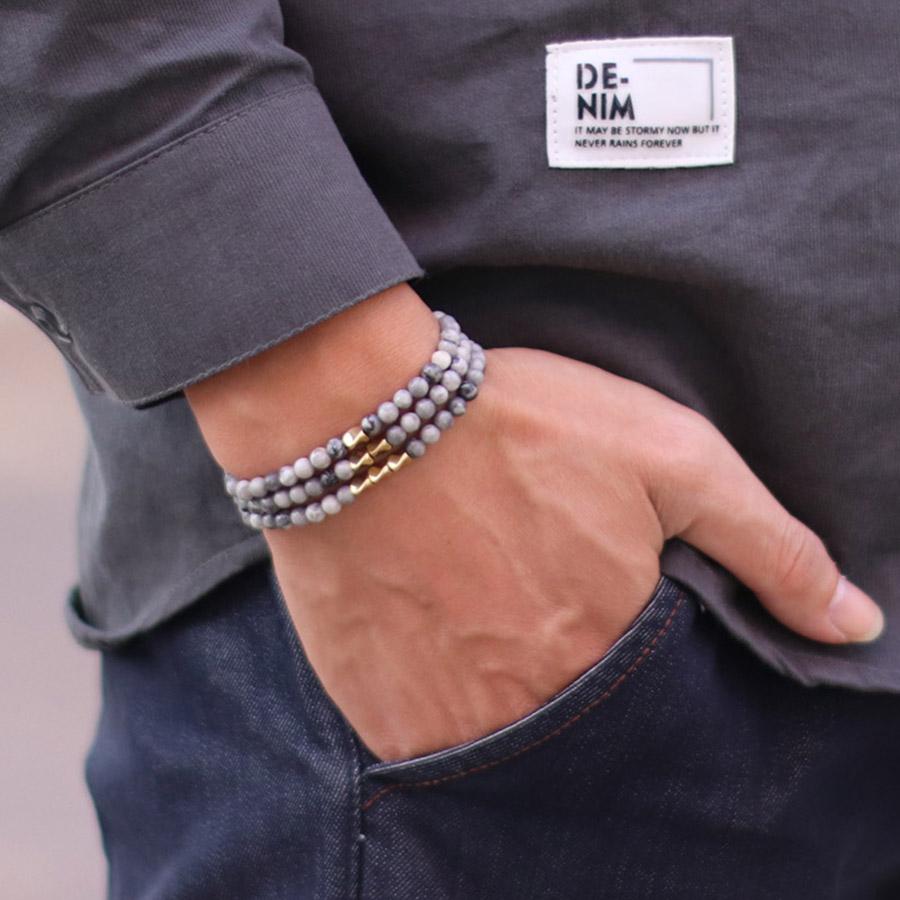 4mm Natural Turquoise Bracelet Single Loop Women Men Stacked Beaded Brass Blue Green Strings Accessories Friends Couple Gifts