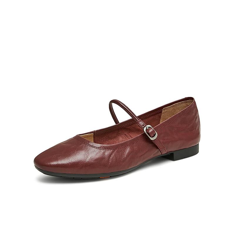 Bata Leather Mary Jane Flats for Women Soft-Soled Shallow Shoes