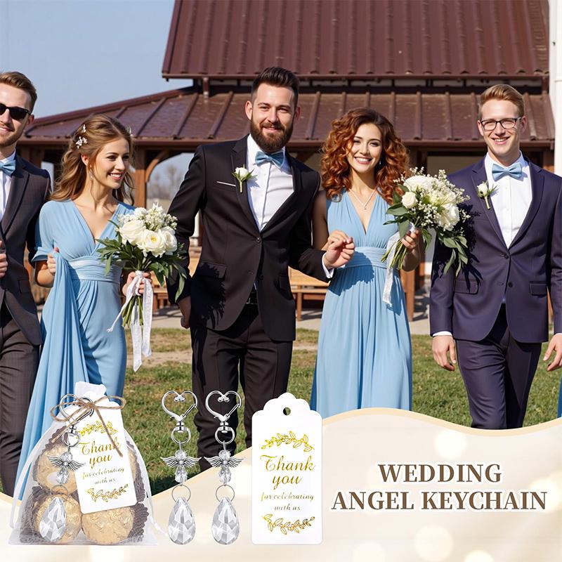 Angel Wing Pendant Keychains 20 Set White Crystal Angels for Baby Shower Favors and Wedding Supplies
