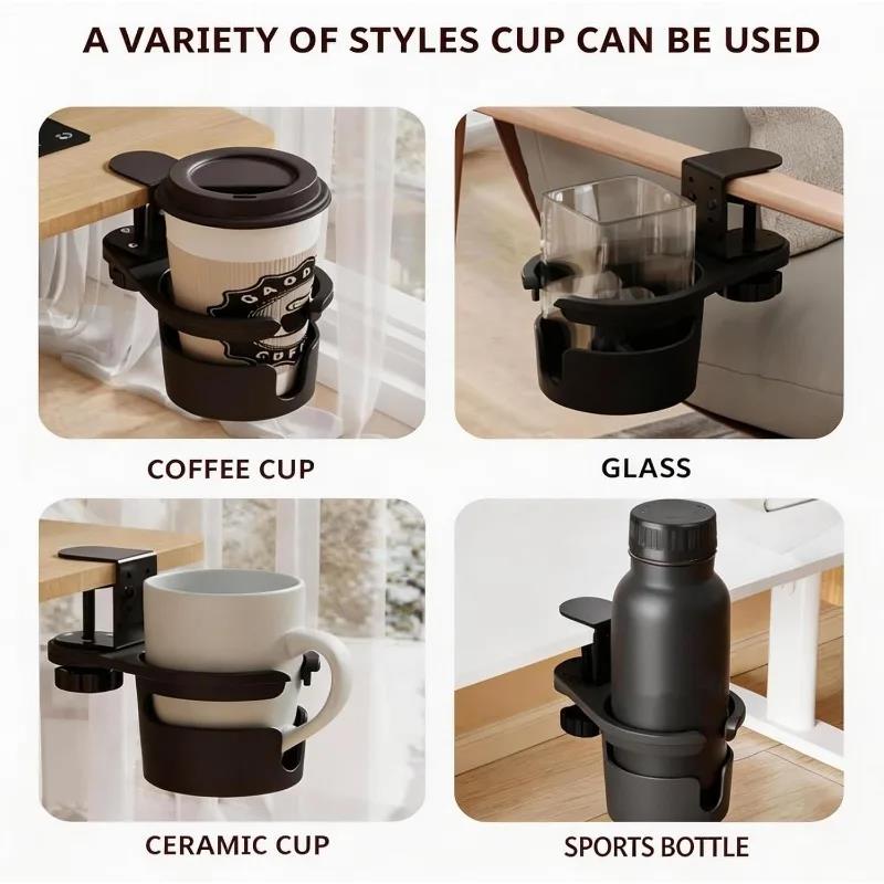 360° Rotating Desk Cup Holder Clamp Anti-Spill Clip on Table Cup Holder Rotatable Water Bottle Stand Drink Coffee Mug Storage Cup Holders 5