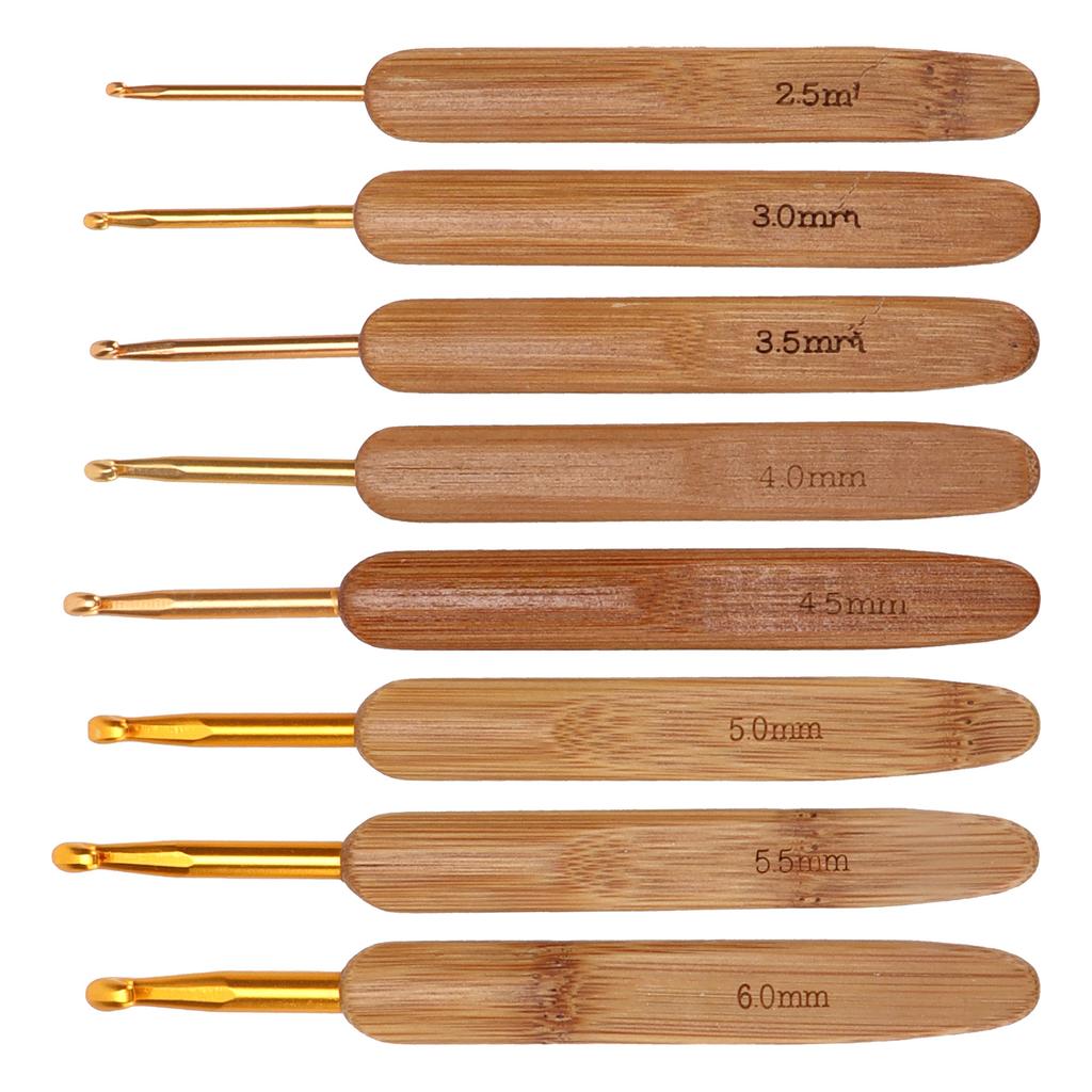 8Pcs Crochet Hooks Ergonomic Bamboo Handle Different Sizes Knitting Needles Set for Beginners