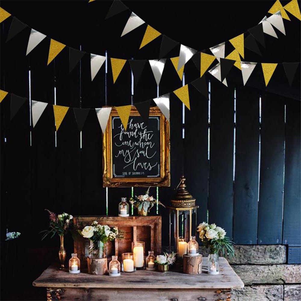 Блестящая треугольная флаговая строка с бумажными гирляндами 3 м, баннеры для свадьбы, дня рождения, Хэллоуина, выпускного, подвесные украшения, принадлежности для украшения