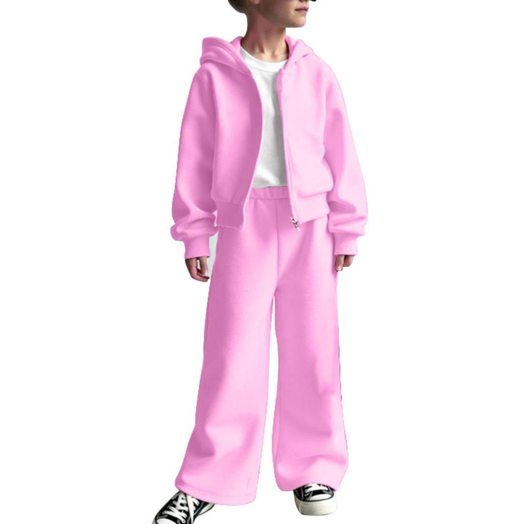 Комплект из трех предметов для девочек: толстовка с капюшоном + брюки + футболка. Спортивный флис, повседневный детский наряд.