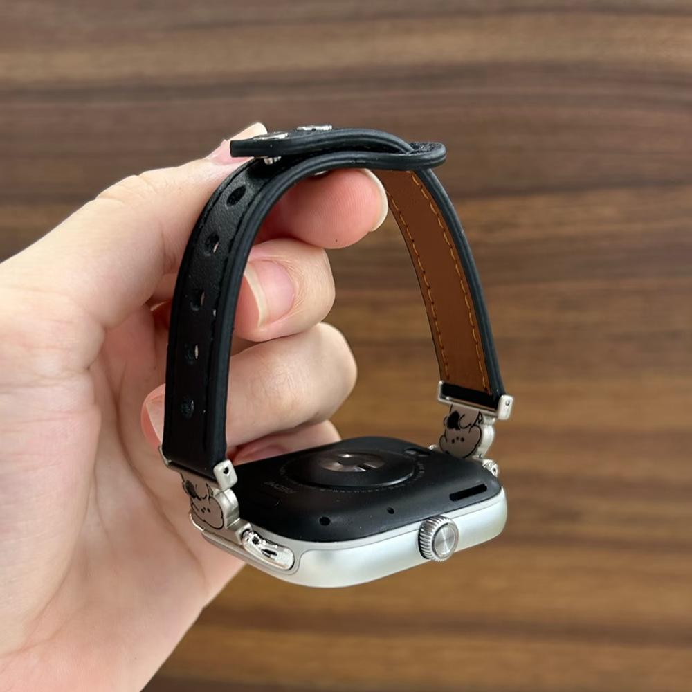 Applicable to Apple Apple s10s98765se strap leather wristband light luxury trend double nail buckle summer watch strap
