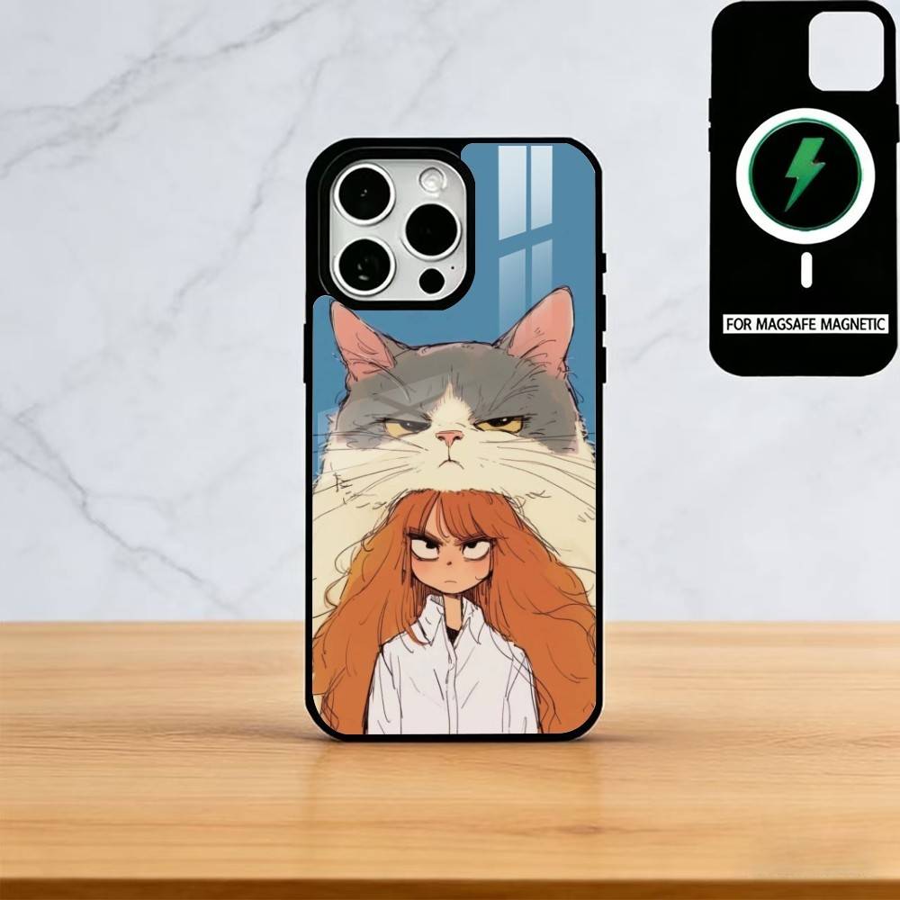 Чехол для телефона с чиби-девочкой для iPhone 17, 16, 15, 14, 13, 12, 11 Plus, Pro, магнитный с Magsafe, беспроводная зарядка
