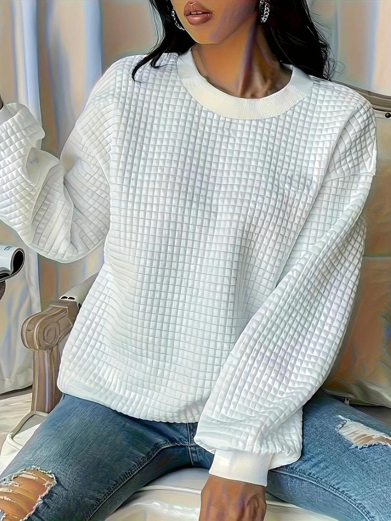 Модная европейская и американская однотонная женская толстовка с круглым вырезом и длинными рукавами на осень и зиму