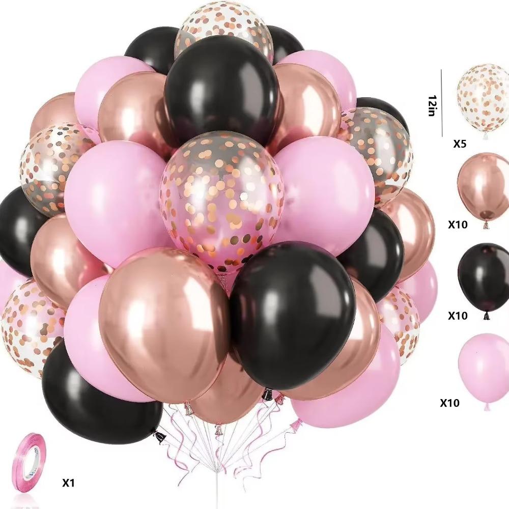 50PCS Macaron Pink & Purple Balloon Set - Metallic & Confetti Balloons for Weddings, Birthdays, Indoor & Outdoor Party Decoratio