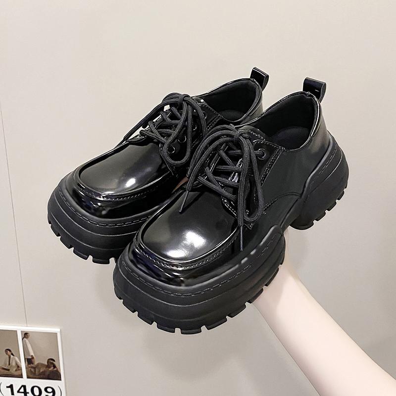 Туфли из натуральной кожи с большой головкой для женщин, на платформе, со шнуровкой, с неглубоким носком, с нескользящей толстой подошвой и высоким каблуком
