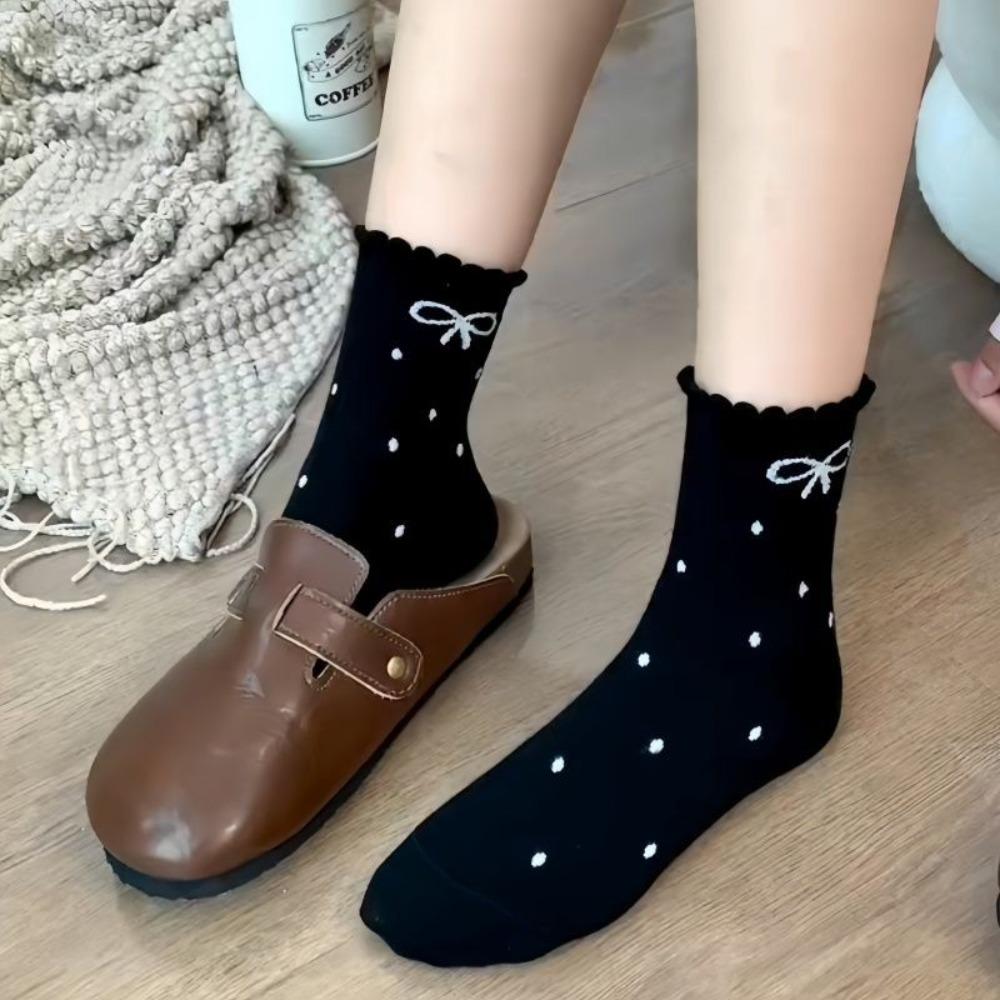 Sweat Absorption Mid Tube Socks Spring and Autumn Ruffle Dot Socking New Dot Socks  for Women