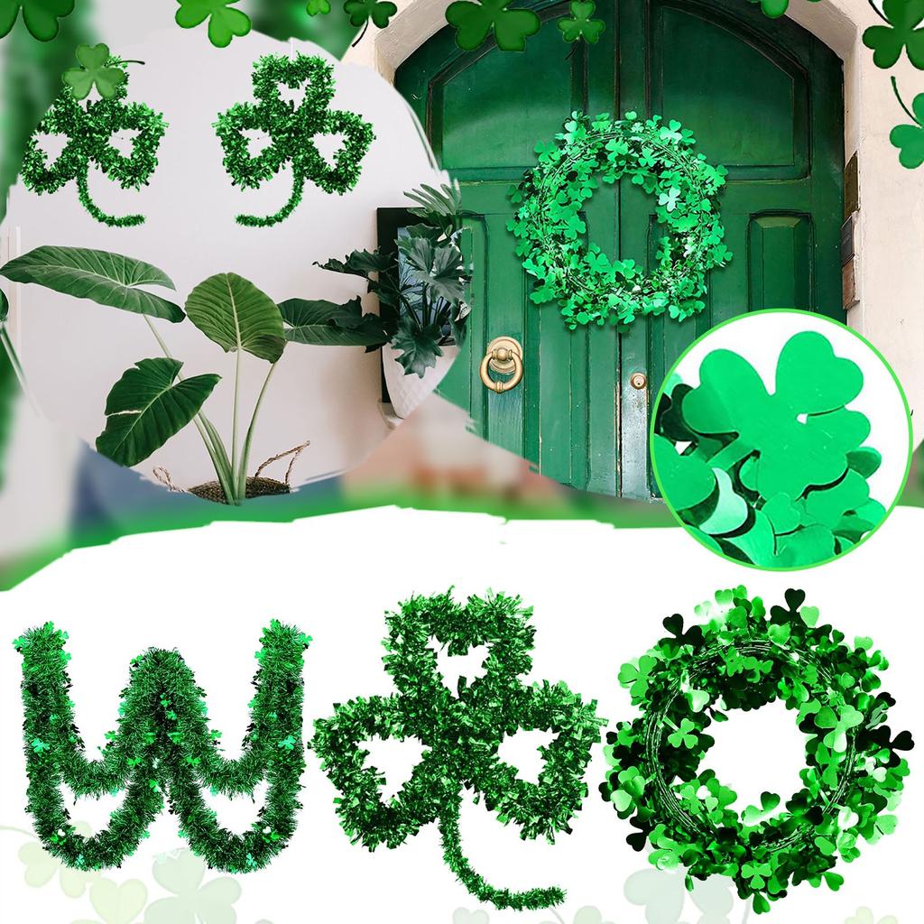 St. Patrick’s Day Green Garland Irish Door Home Wall Decorations Party Trifolium L-ucky Grass Wreath Festival Party Decoration
