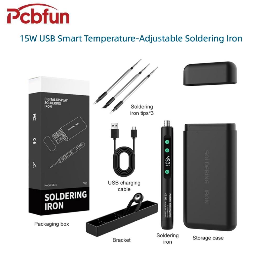 15-ваттный USB-паяльник с регулируемой температурой 180-450°C, регулируемый паяльный набор, интерфейс Type-C, включает жало