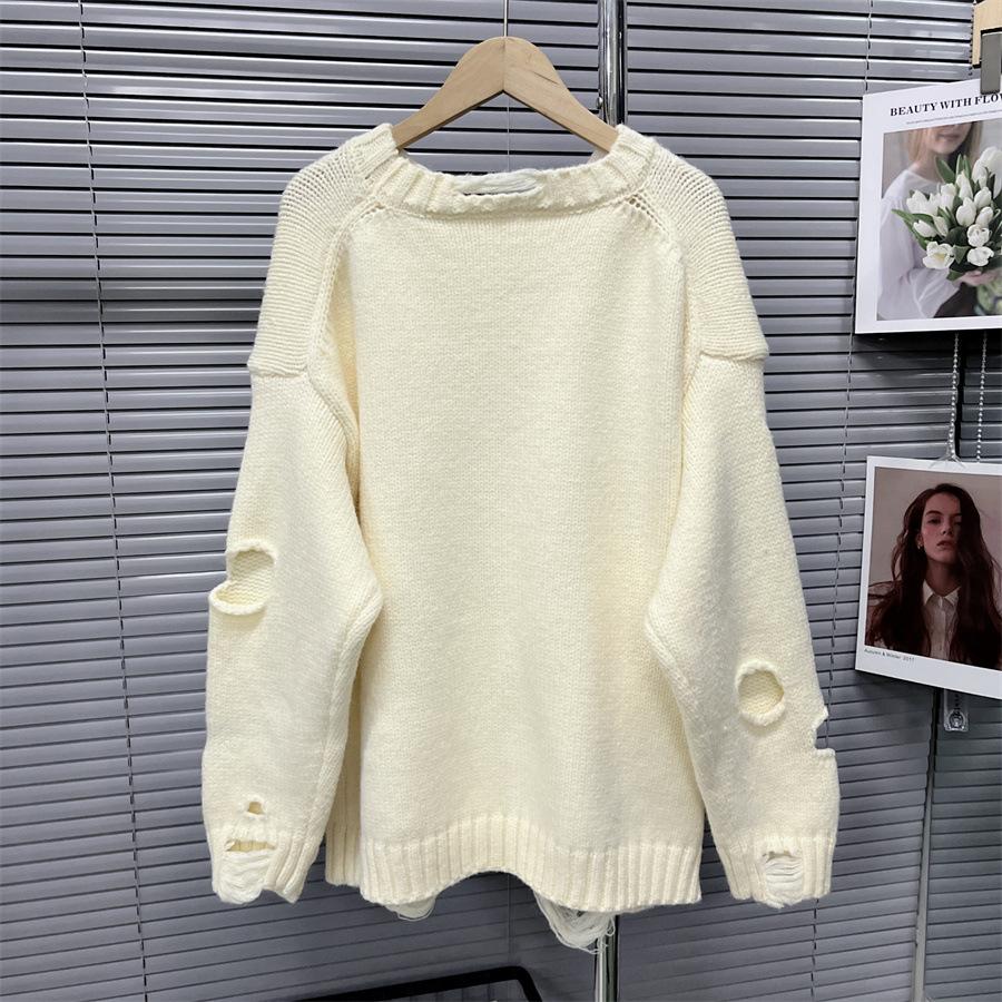 Осенне-зимний женский свитер, дизайн Sense of Niche, шикарный пуловер, свитер с рваными отверстиями, украшение на булавке, ленивый ветер, трикотаж