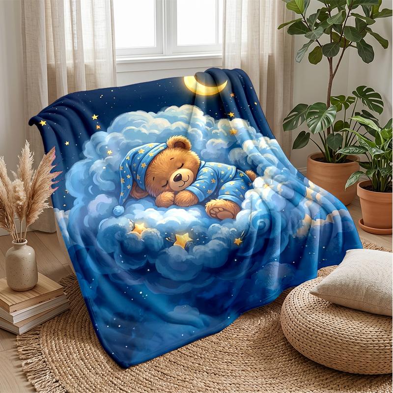 Teddy Bear Sleeps on Branch Under Moon Theme blanket Lightweight Warm Flannel Blanket Decorative Throw Blanket for Home Decoration