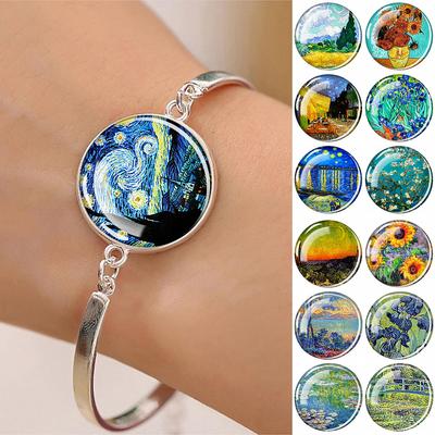Ван Гог Браслеты с картиной маслом Звездная ночь Подсолнухи Браслет-подвеска Стеклянные браслеты с кабошоном для женщин Моне Художественные украшения в подарок