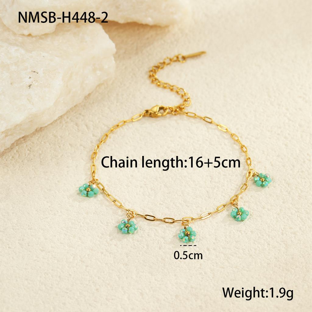 GEMCHIC Women's Colorful Flower Beaded Chain Bracelet Stainless Steel Fashion Jewelry
