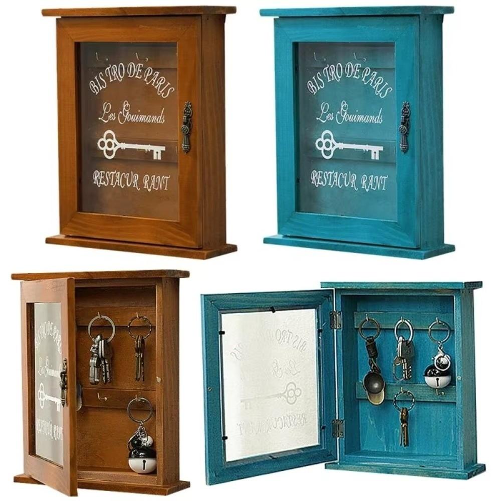 Wooden Cabinet Key Rack Rustic Key Hook Creative Wall-Mounted Key Holder Hallway
