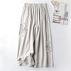 Women's Summer Cotton Linen Thin Section Casual Pants Ethnic Style Embroidery Nine-minute Wide-legged Pants