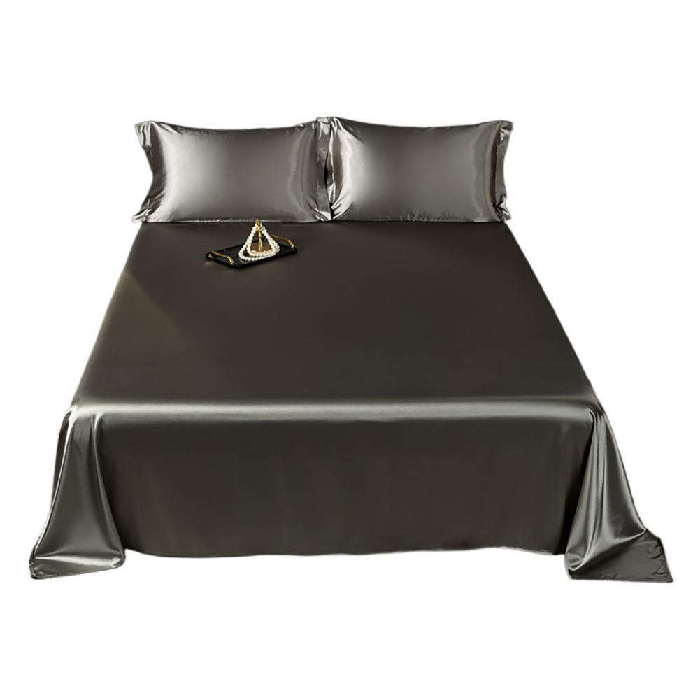 Glossy Satin Silk Bed Sheet With 2 Pillowcase Twin/Full/Queen/Top Sheets Solid Color Flat Bed Sheets Smooth Bed Sheet Sets