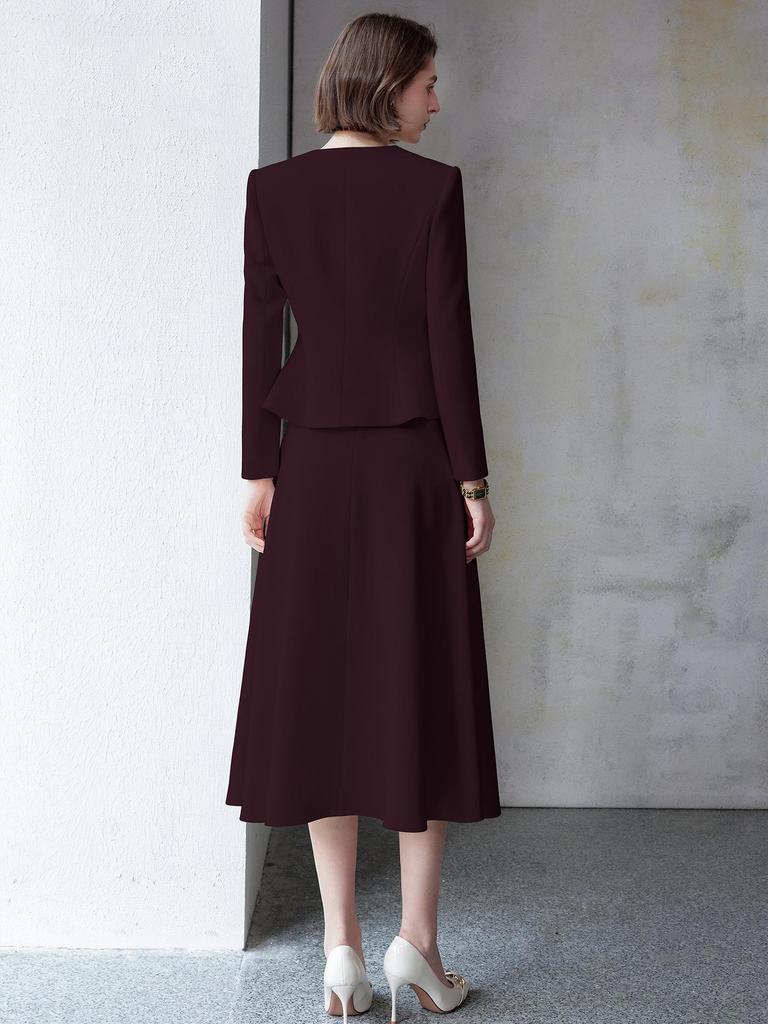 Ankola Women's Red Suit Set: Elegant Autumn/Winter Formal Coat & Umbrella Skirt Two-Piece