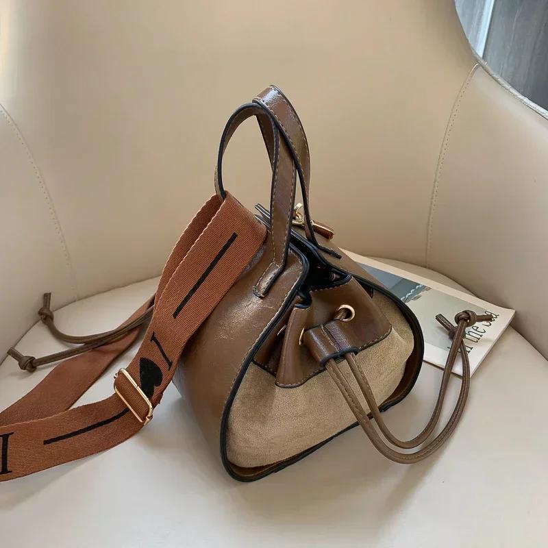 Винтажные сумки кроссбоди для женщин, универсальные мини-сумки-ведерки на шнурке, новинка осени, женская сумка на плечо из мягкой кожи