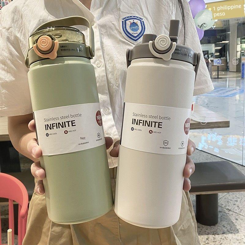 316 Stainless Steel Student Straw Water Cup, Popular Large-Capacity Thermos Cup, Outdoor Fitness Travel Water Bottle for Men and Women
