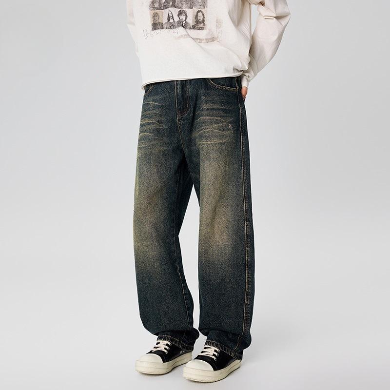 Spring Retro Mainstream Trend High Street Loose Small Scimitar Straight No-stretch Jeans